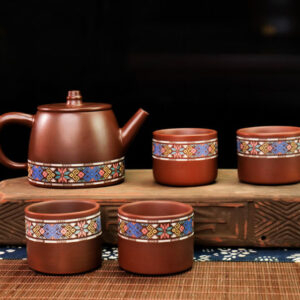 Zhuang Xiang Hua Gui Ningxia Pottery Tea Set: Teapot with 4 Cups (Customizable)