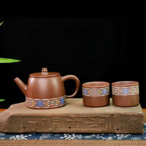 Zhuang Xiang Hua Gui Ningxia Pottery Tea Set: Teapot with 2 Cups (Customizable)