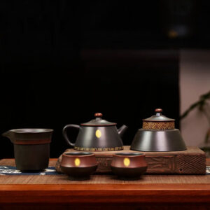 Bu Bu Gao Sheng Ningxia Pottery Tea Set: Teapot with 2 Cups + Fair Cup + Tea Canister (Customizable)