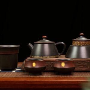 Bu Bu Gao Sheng Ningxia Pottery Tea Set: Teapot with 4 Cups + Fair Cup + Tea Canister (Customizable)