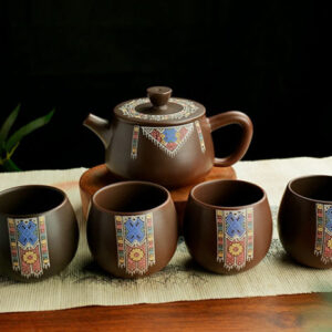 Jin Xiu Hong Tu Ningxia Pottery Tea Set: Teapot with 4 Cups (Customizable)