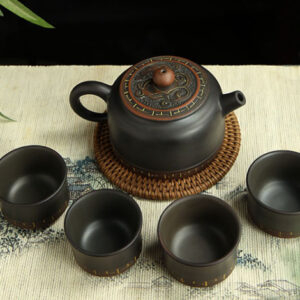 Long Xing Tian Xia Ningxia Pottery Tea Set: 4 Cups (Customizable)
